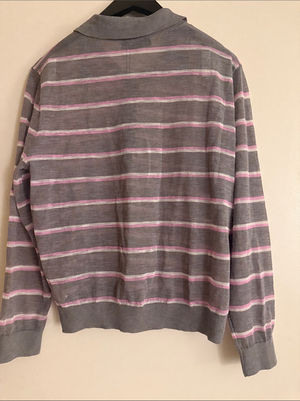 Zara Wool Lightweight Knit Gray & Pink Stripe Polo Sweater - Picture 7 of 9